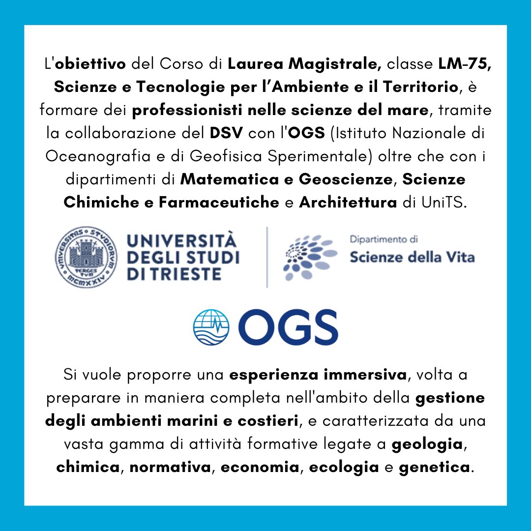 OGS_IT's tweet photo. Sono aperte le iscrizioni al nuovo corso di laurea magistrale "Scienze per l'ambiente #marino e #costiero" attivato da @UniTrieste in collaborazione con #OGS per preparare gli studenti a diventare i professionisti nelle scienze del mare. Info su https://t.co/Fhbb6IBzB8 https://t.co/gSAJWeXDDm
