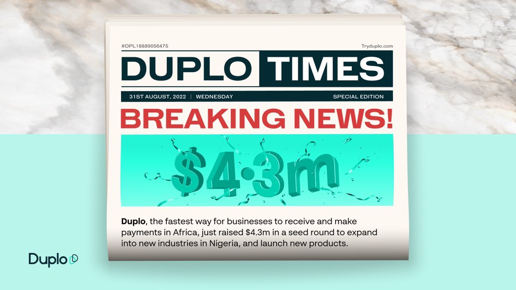 We are thrilled to announce that we raised $4.3 million in our seed funding round.  

<a href="/YeleOye/">Yele</a> and <a href="/obbtunde/">Tunde Akinnuwa</a> shared details about the funding and what's coming on the blog, read it here -  tryduplo.com/blog/announcin…