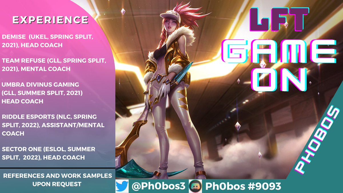 Hello!
 
After a really challenging split, I am looking for a new adventure and a new home.

I am looking for opportunities as a Head/Assistant or Mental Coach.

Long-term projects will be prioritized. Happy to answer any of your questions.

❤️ &amp; 🔁 Much appreciated!