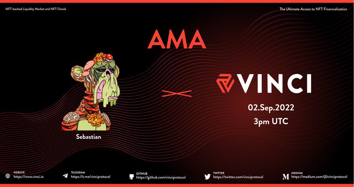 Vinci Protocol🔻 x  BAYC member AMA! 

Join our Twitter Spaces #AMA with a #BAYC Member 🫡

🤔 Topic: Which #NFT should I buy? How to recognize hype?

📆 When: 2nd September 2022

❓ Where: x.com/i/spaces/1eaKb…

⏰ Time: 3 PM (UTC)

#NFTs #BoredApe