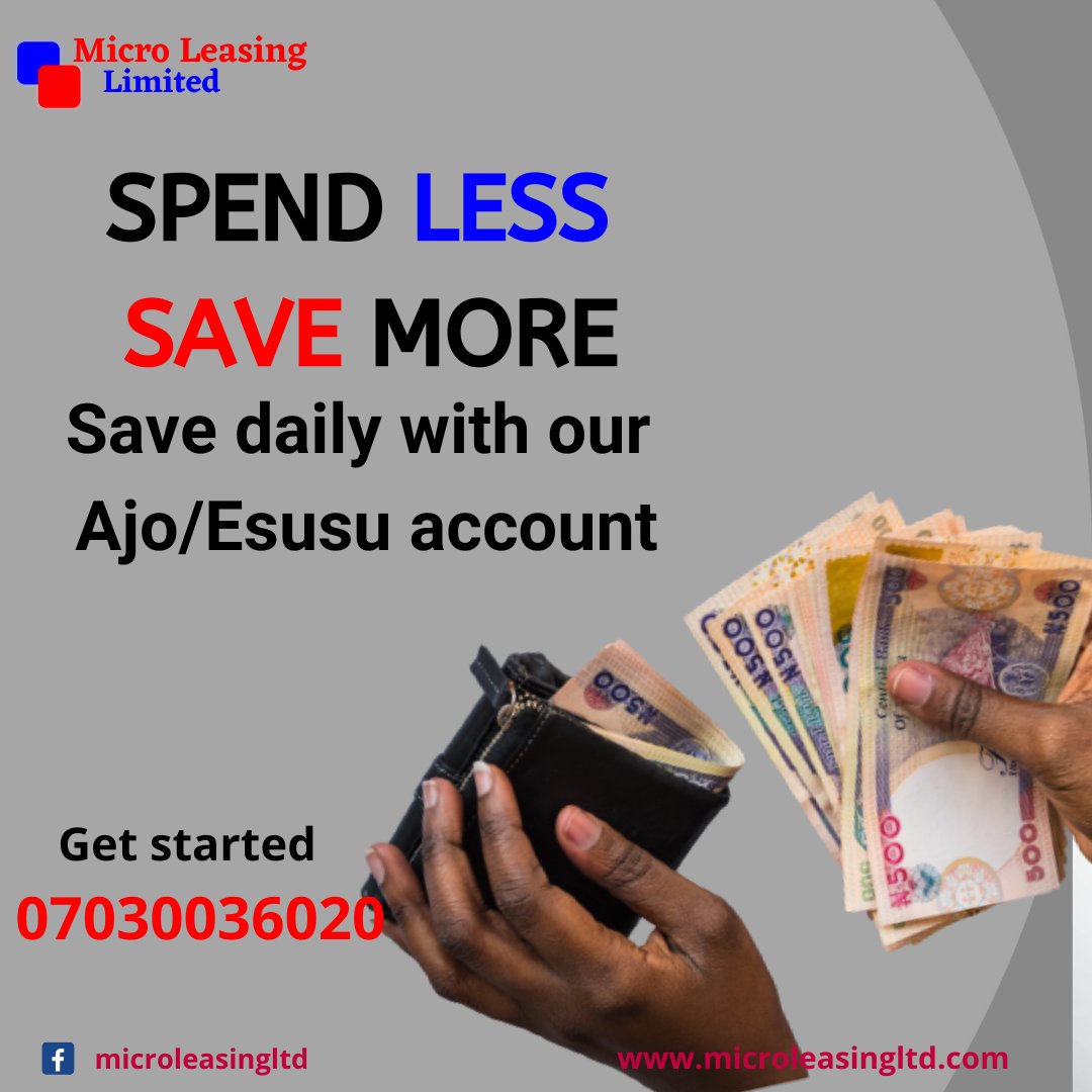 microleasingltd's tweet photo. Start your saving journey today by opening an Ajo/Esusu account with us at Micro Leasing Limited #Microleasing #ajo #DailySaving #Esusu #investment #Savings #savingschallenge #asuu #levelup https://t.co/0PzmeEnKwj