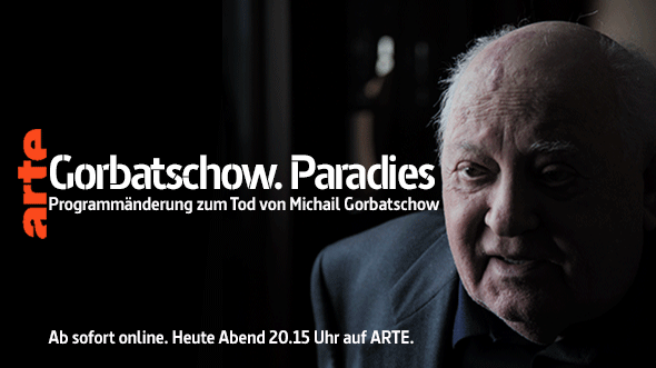 ARTEpresse's tweet photo. Programmänderung zum Tod von Michail Gorbatschow: Um 20.15 Uhr zeigt @ARTEde heute, am 31. August, das Portrait „Gorbatschow. Paradies“. Vitaly Mansky realisierte kurz vor dem Tod Gorbatschows ein intensives Porträt des visionären Staatsmannes. https://t.co/6MEFmcIl6V https://t.co/rN3GUCDjeR