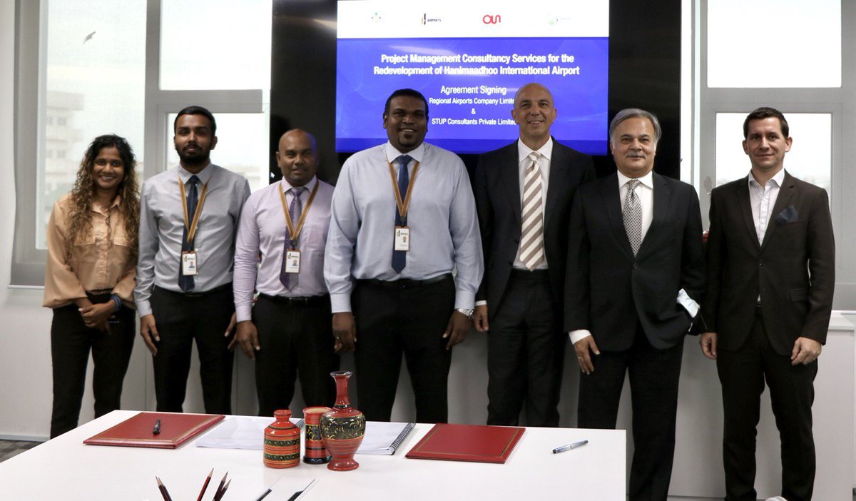 Project Management Consultancy Agreement signed between RACL &amp; STUP Consultants for the development of Hanimaadhoo International Airport; one of the most high priority projects of this administration, overseen by the Ministry of Economic Development &amp; funded by Indian Exim Bank.