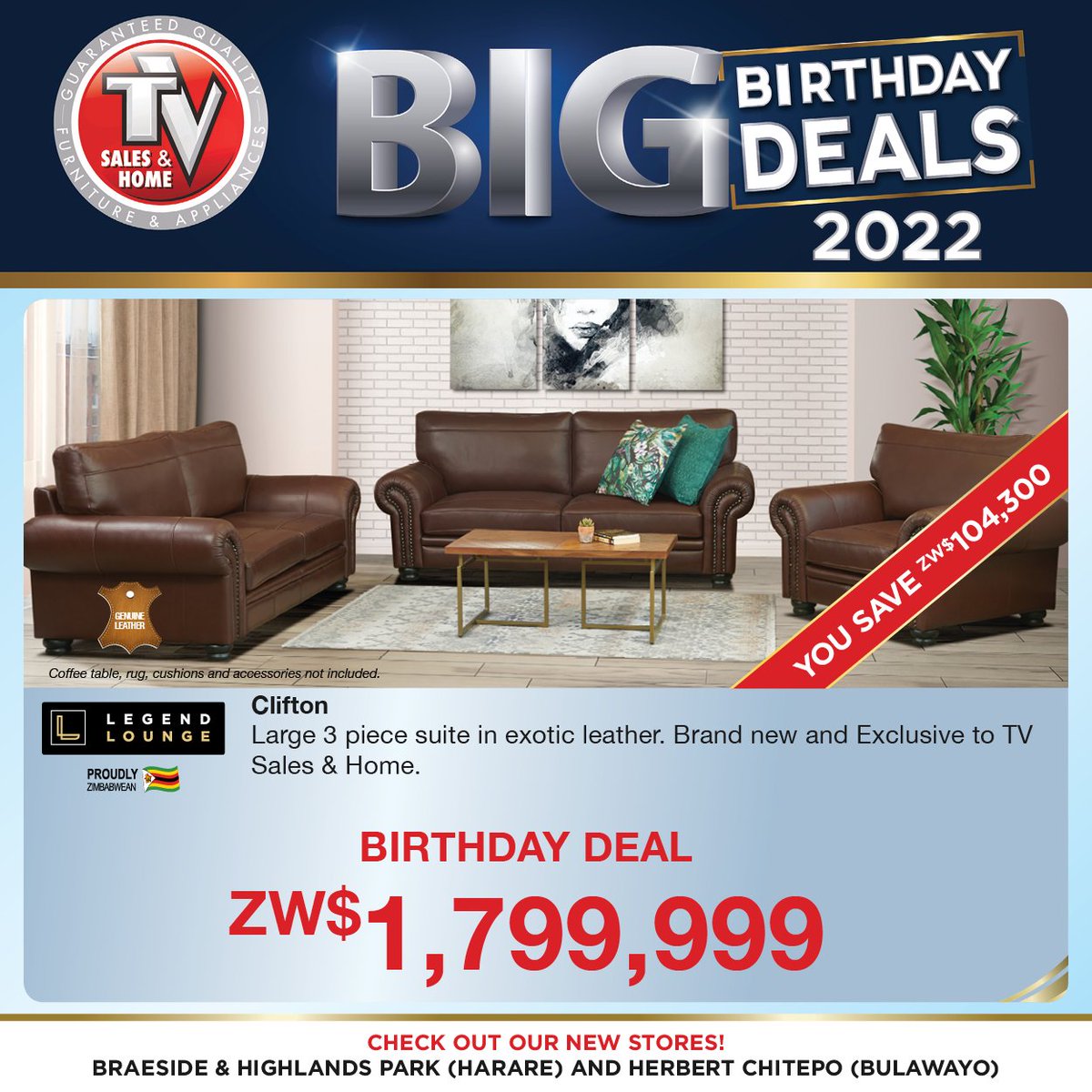 TvSalesandHome's tweet photo. 🎁BIG BIRTHDAY GOODIES🎁 For You All!

Shop Online at https://t.co/zg0DnDoiyk or visit any of our branches nationwide.

Hurry while stocks last!🎉 🎉 🎉 

#birthday  #BirthdayPromotion #bedsets #furniture #tvsalesandhome #onlineshopping #Zimbabwe https://t.co/sVSbrMcIBS