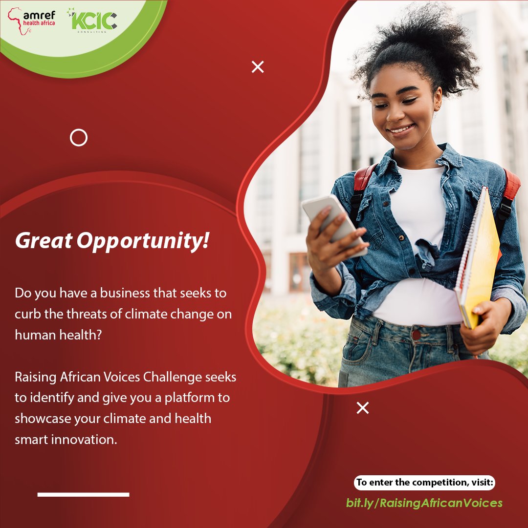 Kcic_Consulting's tweet photo. Do you own a #climate and #healthsmart innovation? Have you applied for the #RaisingAfricanVoices Competition?
The deadline is today!
Champions of the competition will benefit from:
✅ A conditional grant of up to €7,000
✅ Opportunity to attend COP27 in Egypt https://t.co/em5OFDs9Vh