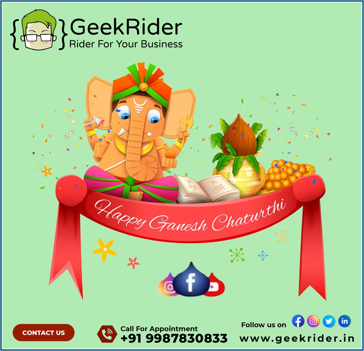 GeekRiderin's tweet photo. May Lord Ganesha always remove obstacles from your life.
Happy Ganesh Chaturthi !

https://t.co/KmuB1pdbTO

#geekrider @GeekRiderin  #graphicdesigns #websitedesign #ganeshchaturthi #ganeshotsatv2022 #गणेशचतुर्थी #गणेशोत्सव #गणपतीबाप्पामोरया #गणपतीबाप्पामोरया https://t.co/gR7oYprM0S