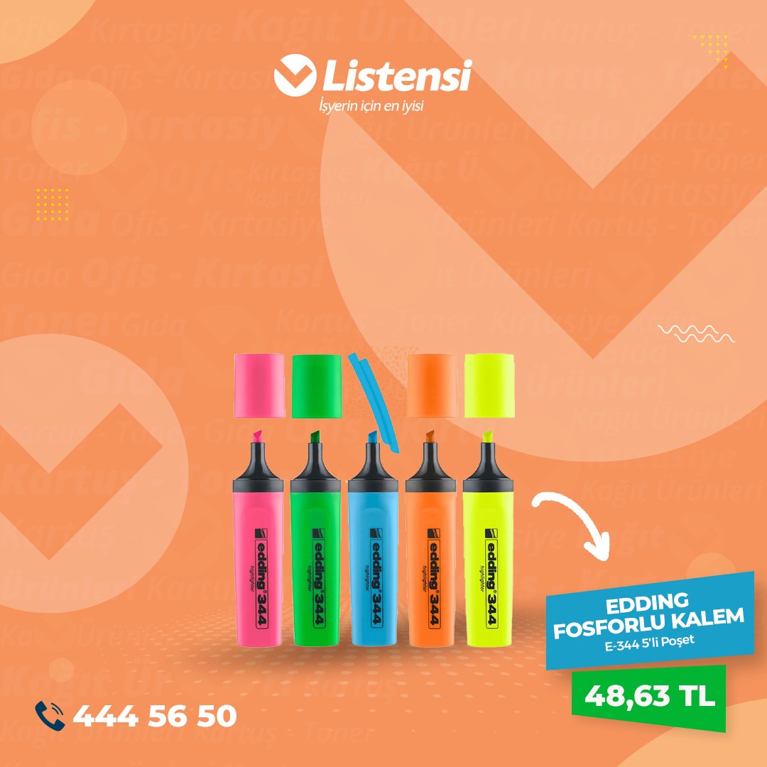 Listensicom's tweet photo. Okulda önemli yerlerin altını çizmeyi unutmayın diye Edding fosforlu kalemler https://t.co/ehg7oa4Ex3' da!
#listensi #fosforlukalem #edding #eddingfosforlukalem #okul #kırtasiye https://t.co/vWVgKpBCcN