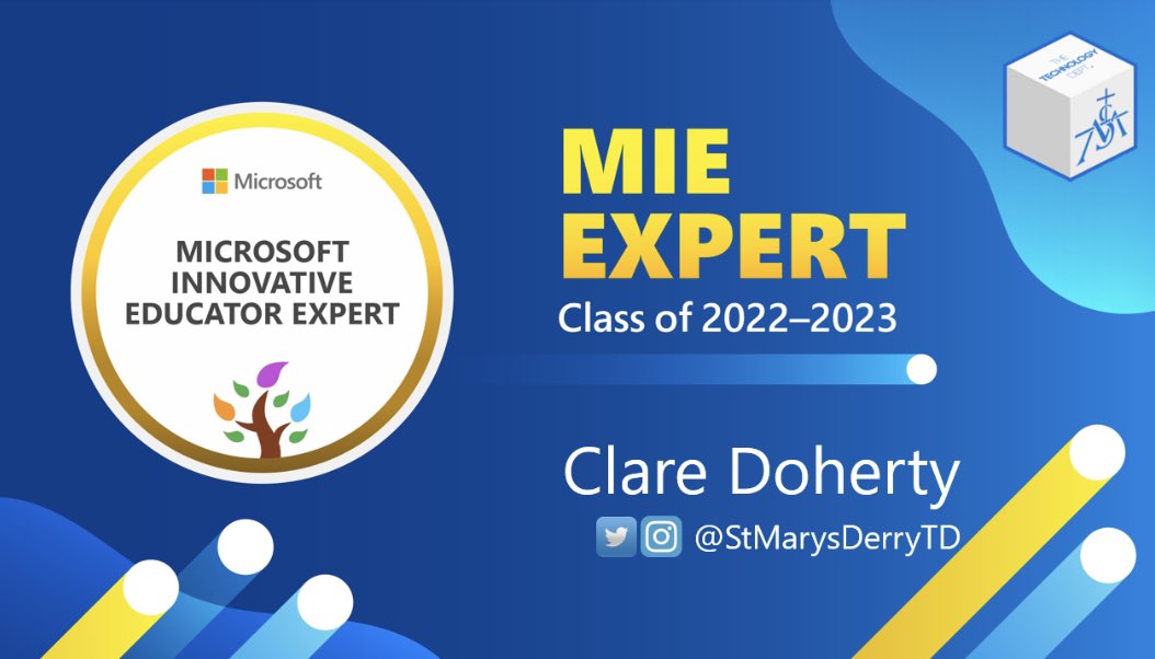 StMarysDerryTD's tweet photo. 🎉Delighted to be selected as an MIE Expert again for 2022-23 MicrosoftEdu - a great start to the new school year! 🎉#MIEExpert @MS_eduIRL #MicrosoftEdu https://t.co/N6XmHcLCPc