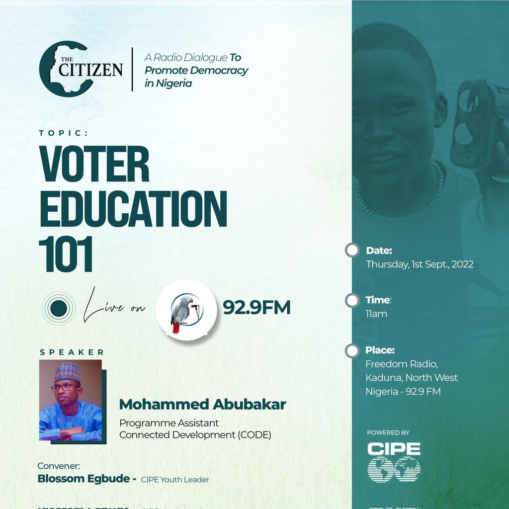m_yayanko's tweet photo. #2023Elections is just by the corner, it is important for the #Civicspace to create more awareness  to the electorates on their constitutional right to vote and the voting process in general. This Radio show is largely supported by @CIPEglobal and the convener @adanna_egbude https://t.co/2AcsGu7bmt