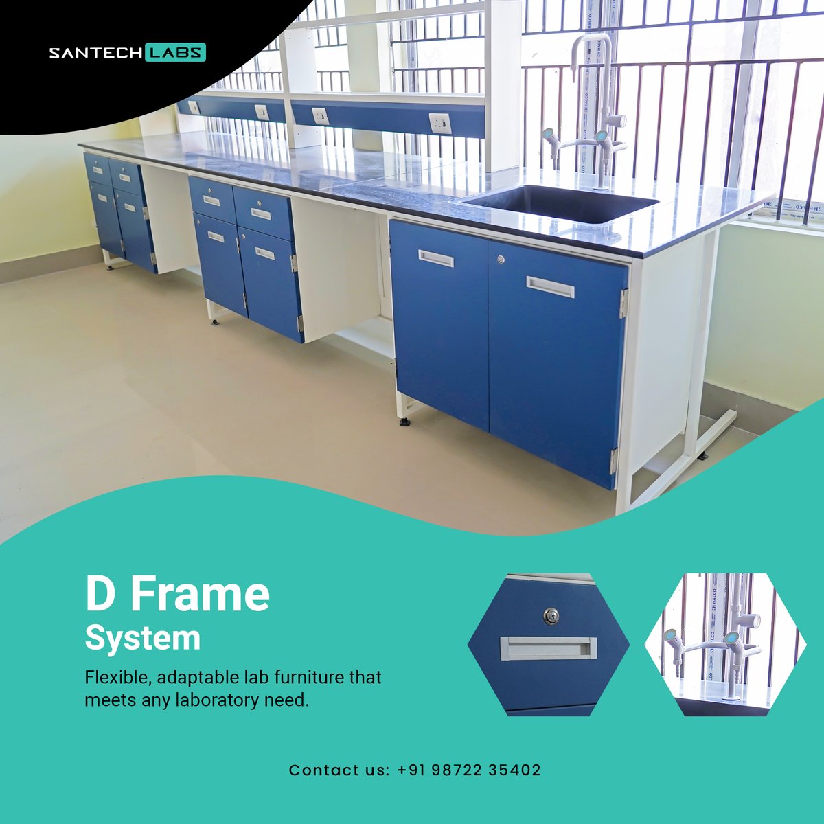 santechlabs's tweet image. The modular &apos;D&apos; shaped frame offers high stability &amp;amp; durability to the lab bench system. The sleek and flexible design provides an optimized footprint to your lab layout with a perfect blend of functionality.
.
Call Us: +91 98722 35402

#santechlabs #labfurniture #dframesystem