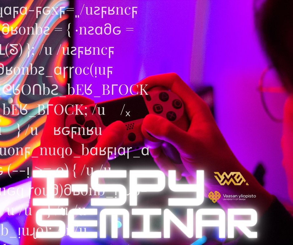 vmevaasa's tweet photo. Share your work/ideas relating to contemporary #privacy issues at I-Spy seminar 22 Nov 2022

Papers to focus on privacy through the lenses of game experience/gamified experience🎮 Papers welcome from researchers &amp; students (Masters and PhD) 

More info 👉 https://t.co/KnUiD3ppHR https://t.co/0NubduZTre