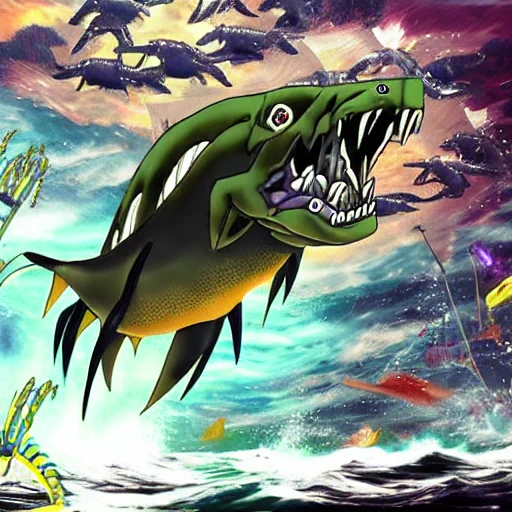 AI作warning a huge battleship king fossil is approaching fastうーんこのw 
