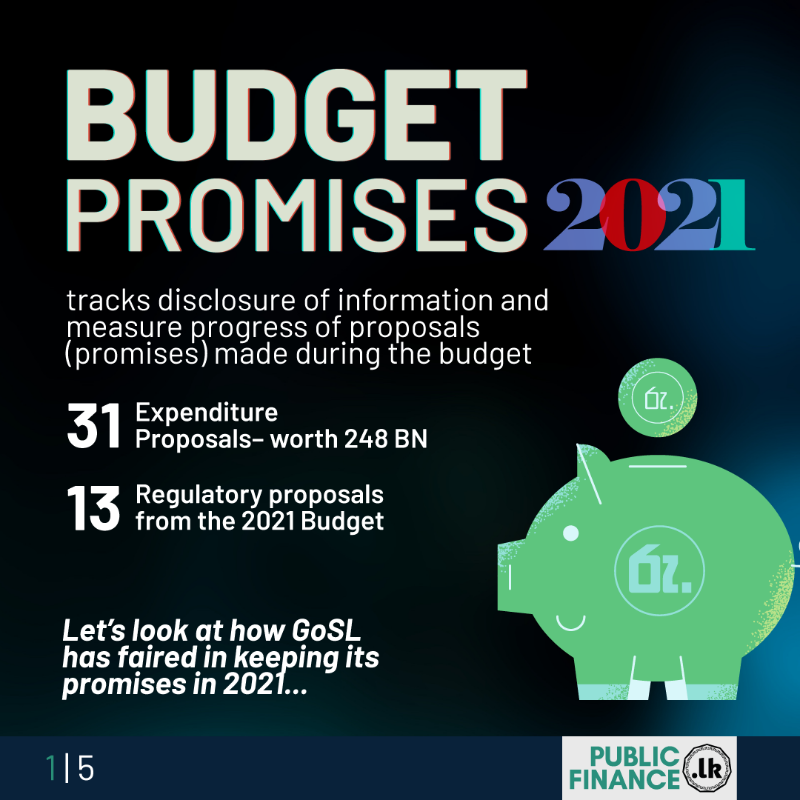 PublicFinanceLK's tweet photo. The new #InterimBudget2022 💸 was presented in #ParliamentLK yesterday 

Here's how the #GoSL performed in fulfilling the 2021 #BudgetPromises and disclosing information

Will the #GoSL fulfil the promises in the new Interim Budget? Visit our Budget Promises dashboard for more 👇