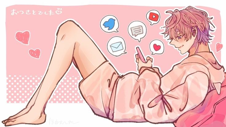 AlIuringEyes's tweet image. In his pink hoodie, playing on his phone with a smirk on his lips.

Akemi didn't even seem to notice that his man had invited himself into the room.