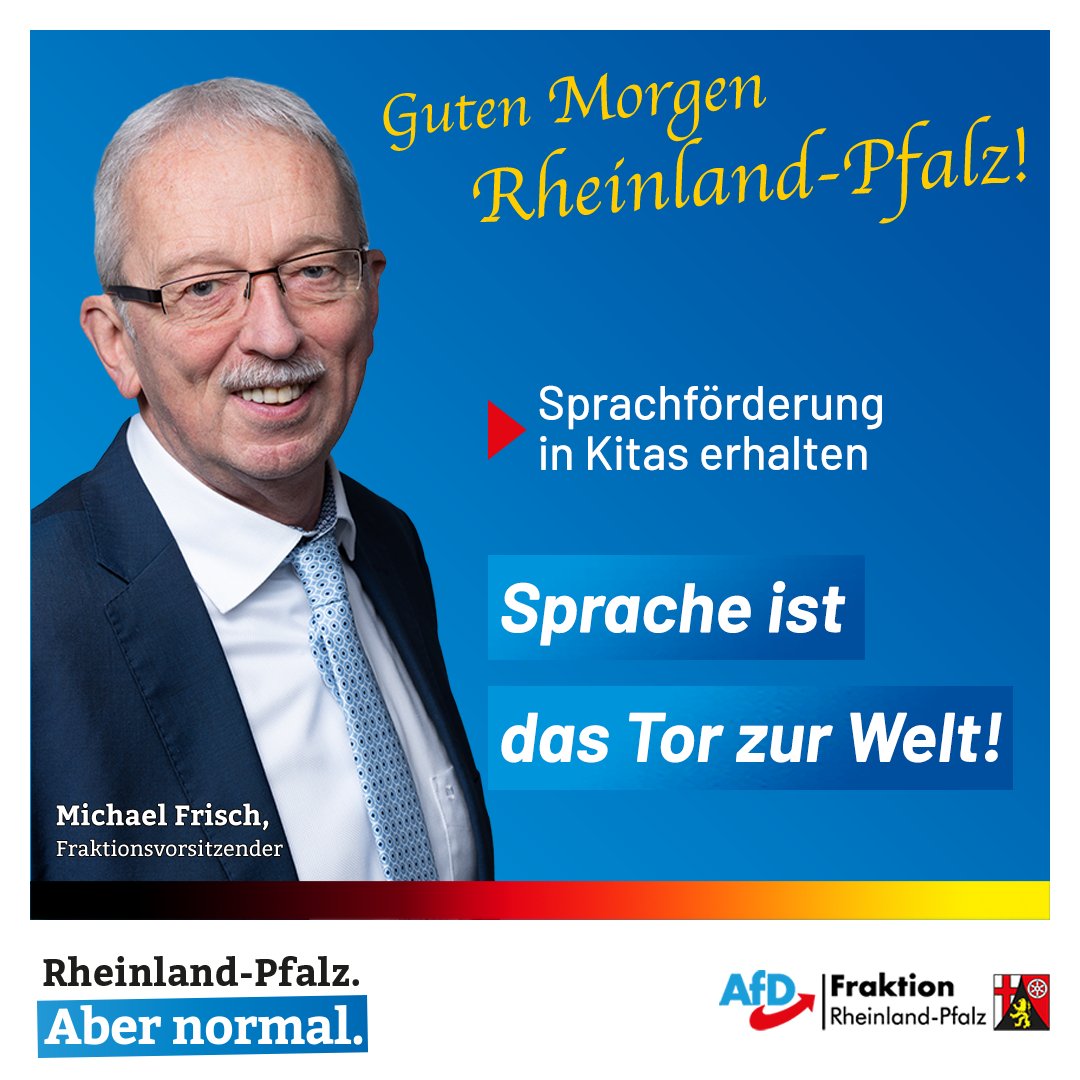 AfDFraktionRLP's tweet photo. Bundesprogramm #Sprach-#Kitas wird aus finanziellen Gründen beendet. Experten befürchten Gefährdung der sprachlichen und persönlichen Entwicklung von Kindern. @Michael_Frisch_: Sprachförderung mit Landesfinanzierung fortführen, #Familien stärken, illegale #Einwanderung beenden! https://t.co/XQ8hY8ZyL6