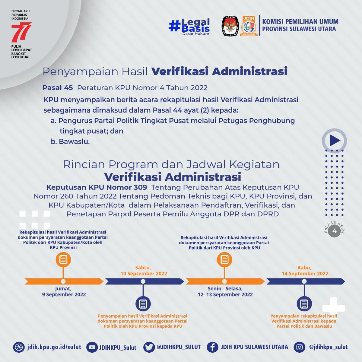 JDIHKPU_SULUT's tweet photo. #SobatJDIH
Selamat Siang Sobat JDIH KPU 🤩🙏🏻
Konten #legalbasis seri 43 hari ini akan mengulas tentang Rekapitulasi Hasil Verifikasi Administrasi Oleh KPU RI dan KPU Provinsi. Yuk Simak grafis berikut ini ...

Jangan lupa like komentar dan bagikan ya 🤩🙏🏻 https://t.co/WsPzFKaVhb