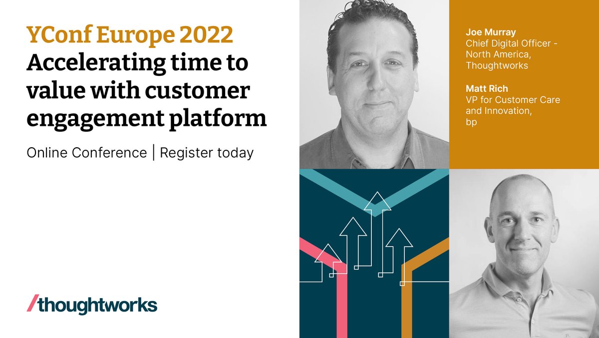 thoughtworks's tweet photo. 80% of companies believe they deliver a great CX, yet only 11% of customers agree. At YConf Matt Rich and Joe Murray unpack what it takes to execute your business as a customer engagement platform and share a real example tracing bp's story. https://t.co/wuuS0QBI7A #YConf https://t.co/eNW6S3KwDj