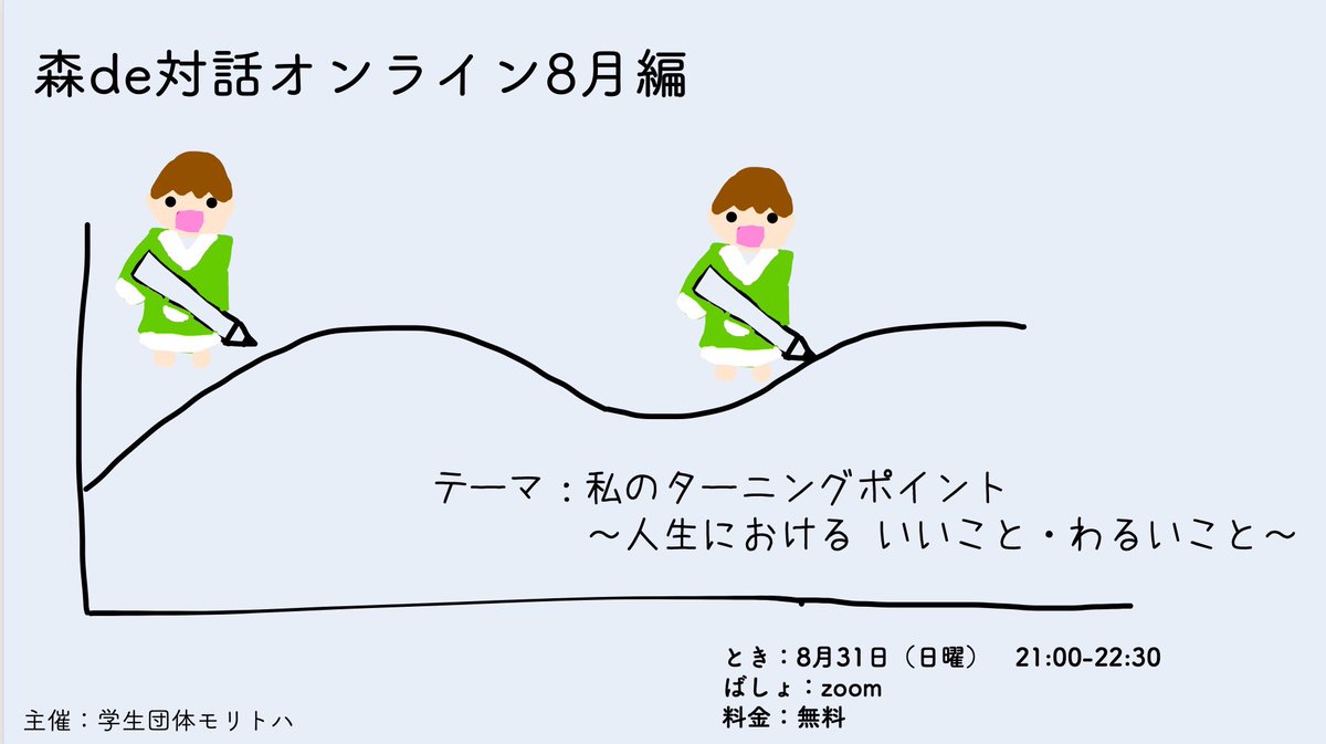 森de対話オンライン。
8月が終わるこの日にいままでについて振り返ってみませんか？？
申し込みはこちらから↓

docs.google.com/forms/d/e/1FAI…
#対話
#森de対話
#自然
#ターニングポイント
#人生