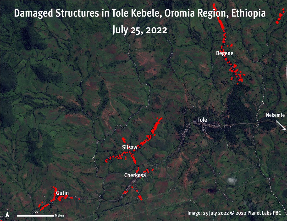 2/Attackers looted livestock and other property and satellite imagery confirmed the destruction of hundreds of homes and businesses, and looted livestock and other property.