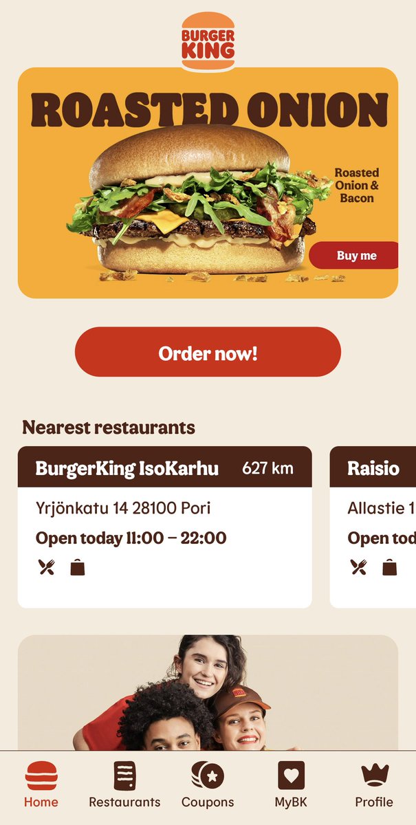 RebelAppStudio's tweet photo. We’re delighted to reveal our latest Whopper of a Flutter app — for Burger King! 🍔

Live now in Finland, with restaurant ordering, and beautiful design and animations 💙 https://t.co/WlroqfCVB2