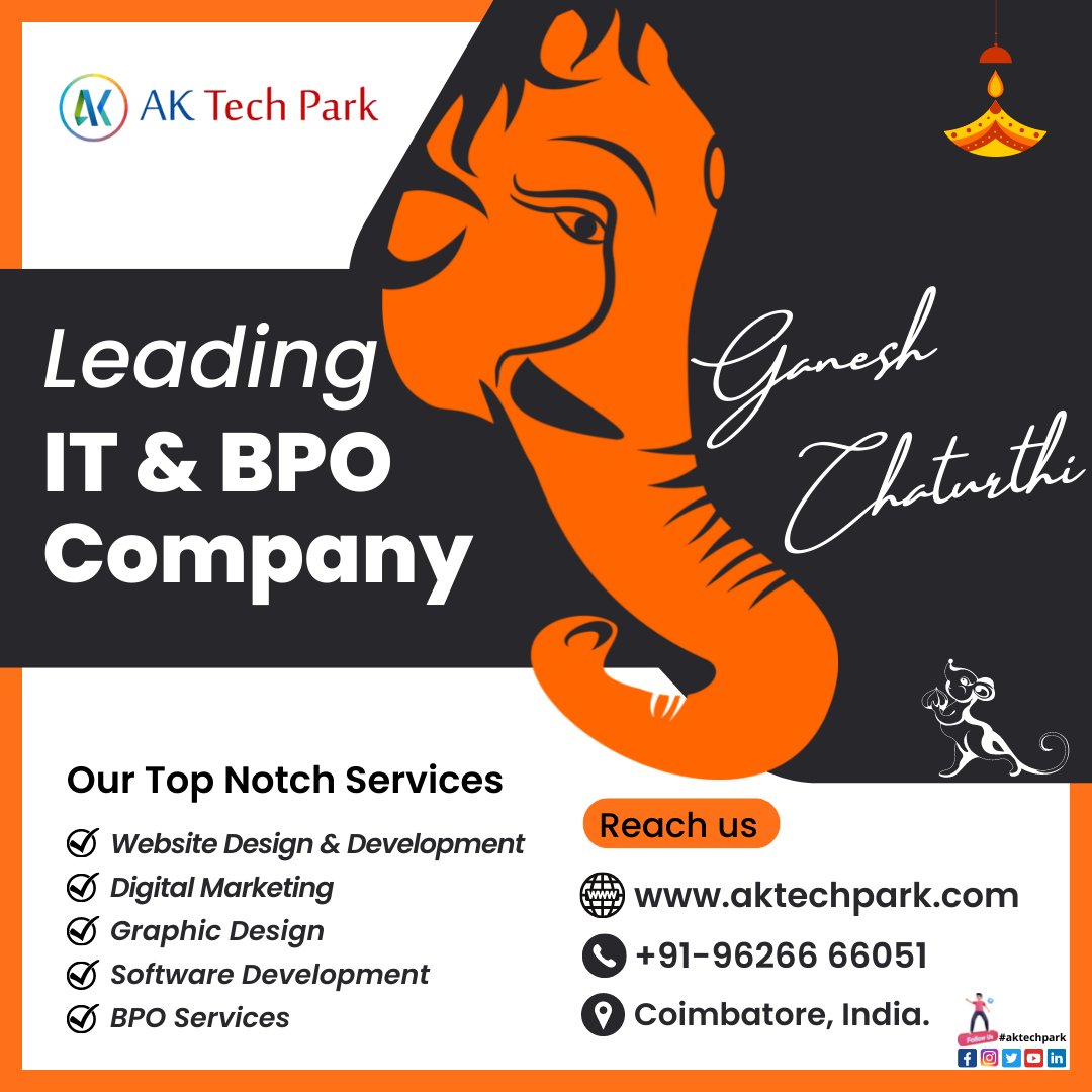 aktechpark's tweet photo. Happy  Ganesh Chaturthi.

Leading IT &amp; BPO Company in Coimbatore

Website: https://t.co/fB3k9rVipd
Phone Number: +91-96266 66051

#aktechpark #Coimbatore #TamilNadu #India #WebsiteDesign #WebsiteDevelopment #DigitalMarketing #GraphicDesign #SoftwareDevelopment #BPOServices https://t.co/fPNMiNiLMp