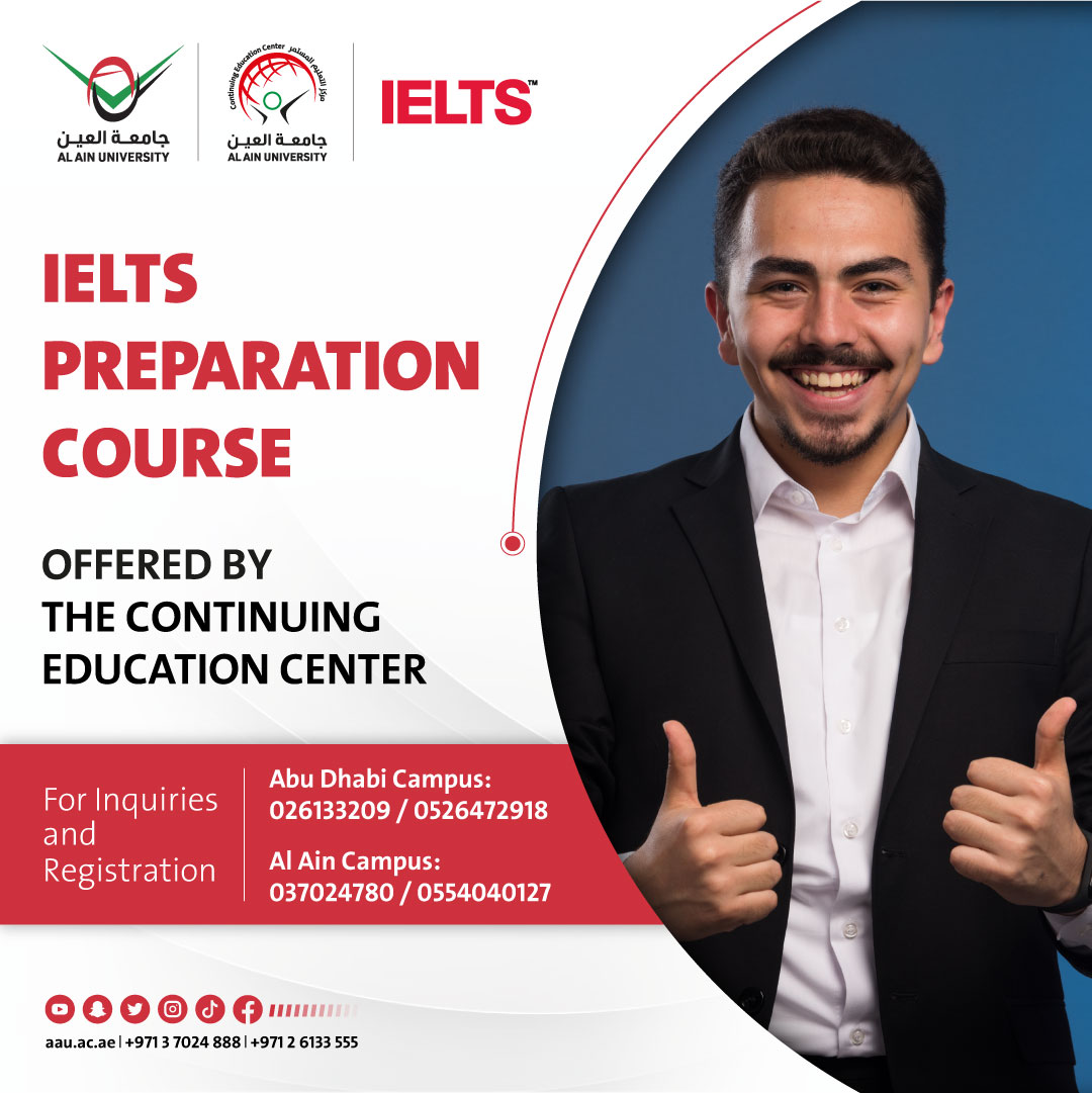 AAUcec's tweet image. عرض خاص - لفترة محدودة: يعلن مركز التعليم المستمر لجامعة العين عن طرح دورات تحضيرية لامتحان &quot;الآيلتس IELTS &quot;حضورياً في مقر الجامعة بأبوظبي والعين
سعر الدورة 1100 درهم إماراتي فقط (غير شامل ضريبة  القيمة المضافة)