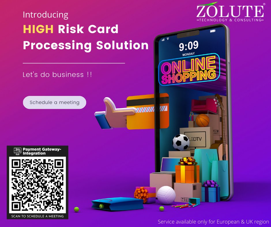 Looking for credit card processing for your business? Zolute is not offering card processing solution for High risk Businesses in European and UK Region.
Schedule a meeting today at bit.ly/3R4FrRq

#zolute #cardprocessing #highriskbusiness #paymentgatewaysolution