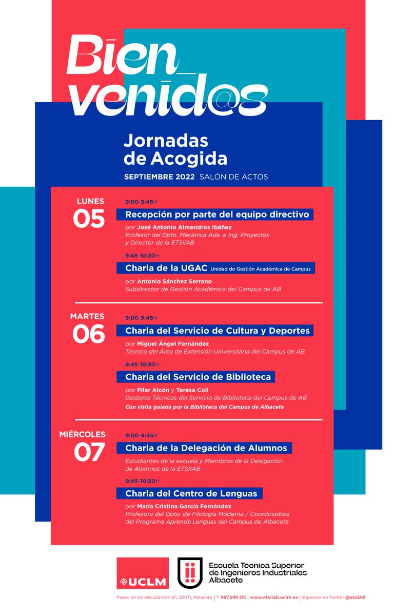 E.T.S. de Ingeniería Industrial de Albacete (@etsiiab) on Twitter photo 📢📢📢Todo listo en <a href="/etsiiAB/">E.T.S. de Ingeniería Industrial de Albacete</a> para recibir a nuestros nuevos estudiantes de primer curso este lunes 5 de septiembre a las 09:00 h. Comenzamos en el Salón de Actos con las jornadas de acogida por parte del equipo directivo. Toda la info en nuestra web👉 bit.ly/3pVdyze 📢📢📢Todo listo en <a href="/etsiiAB/">E.T.S. de Ingeniería Industrial de Albacete</a> para recibir a nuestros nuevos estudiantes de primer curso este lunes 5 de septiembre a las 09:00 h. Comenzamos en el Salón de Actos con las jornadas de acogida por parte del equipo directivo. Toda la info en nuestra web👉 bit.ly/3pVdyze