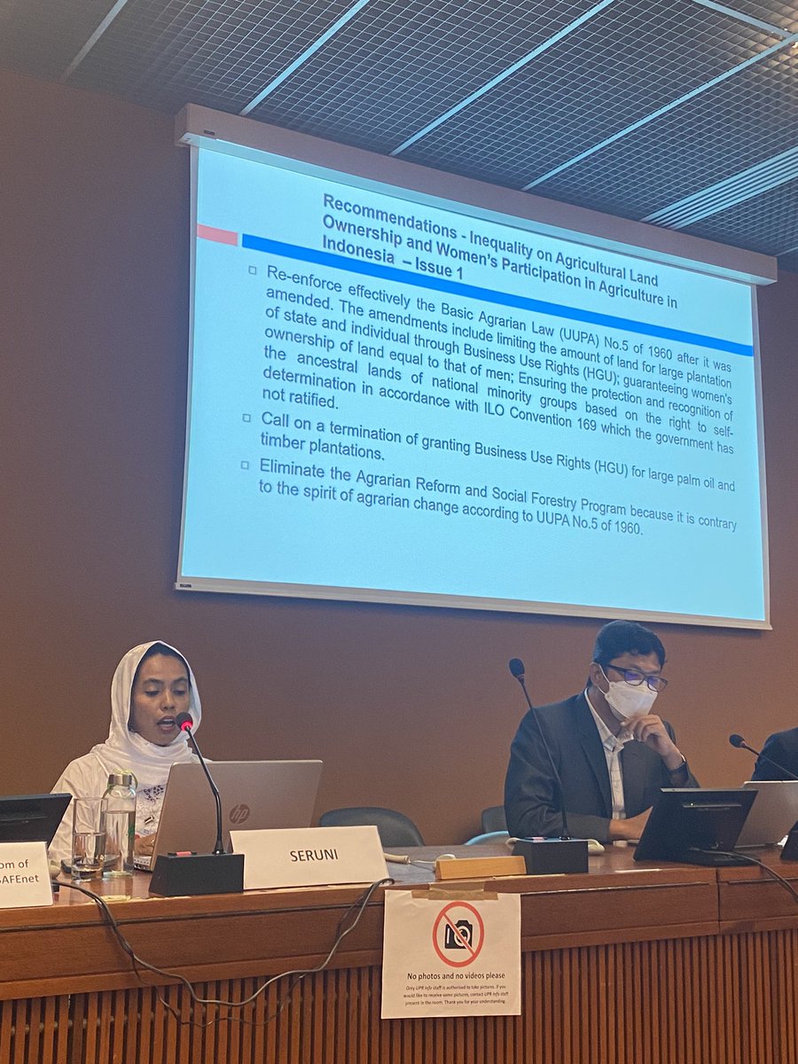 🇮🇩#PreSessions41  #UPR41 #Indonesia <a href="/Seruni_ID/">Seruni</a> addresses recommendations on 1)#inequality of #agricultural land ownership in #rural areas, gap in in land tenure &amp; #women’s participation in agriculture 2)#BasicRights of #Women #workers in Large Plantations 3) #WomenMigrantWorkers