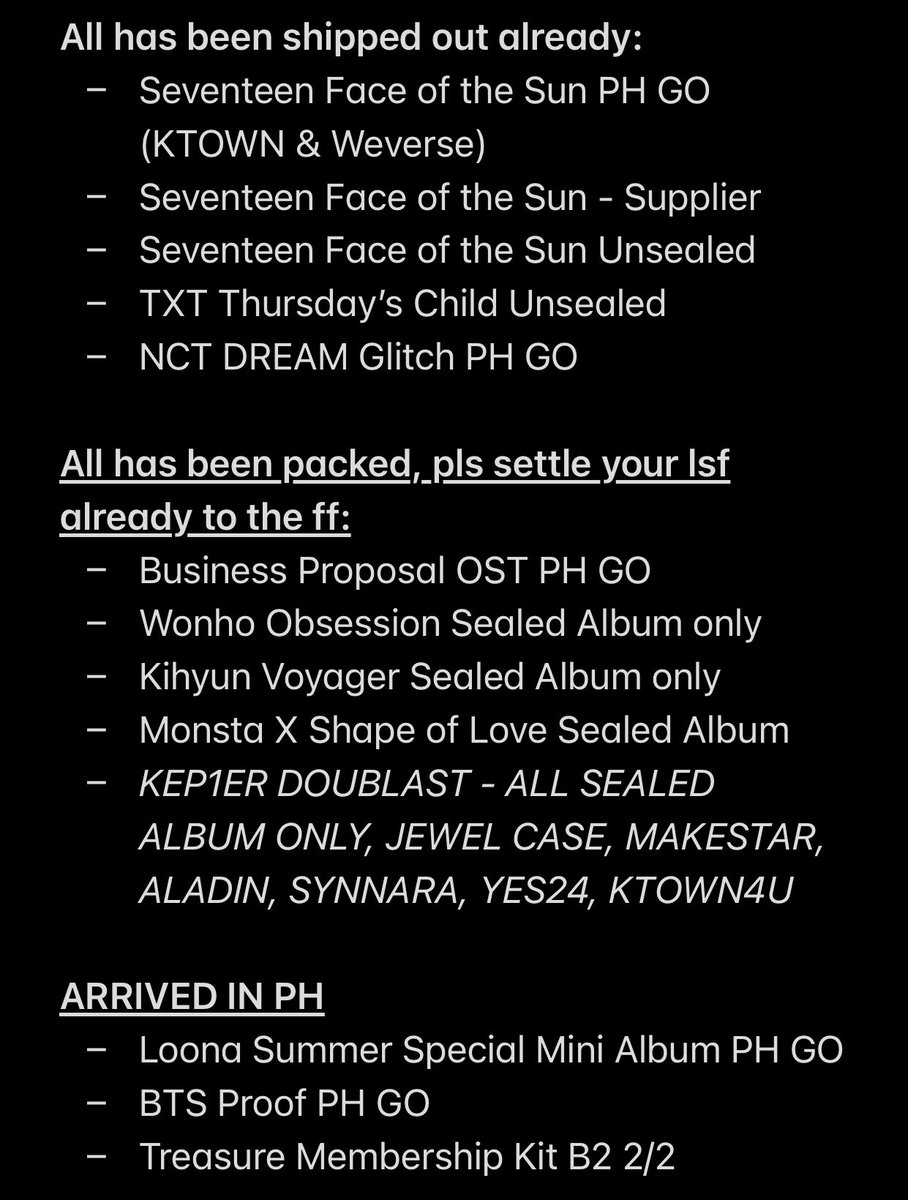NewiCartPH's tweet photo. #NewiPH_Updates
MASS UPDATE AS OF AUGUST 31, 2022 ✨
- will also do follow up shipment for arrived items po https://t.co/yZYbmMNpbM