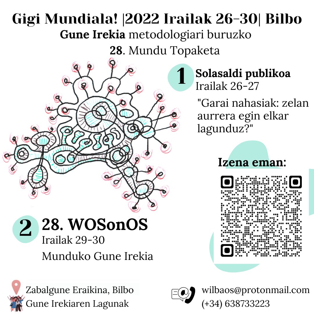 OpenSpace_EH's tweet photo. #OpenSpaceTechnology ri buruzko 28. Munduko Biltzarra Bilbon izango dugu irailaren 26tik 30era. #NerGroup, oso ondo etorriak!#GiGiMundiala!
Bazatoz? https://t.co/3Val9nTp8T. Zabaldu gonbidapena lau haizetara!
Info+ wilbaos@protonmail.com https://t.co/vm88yRS1DE