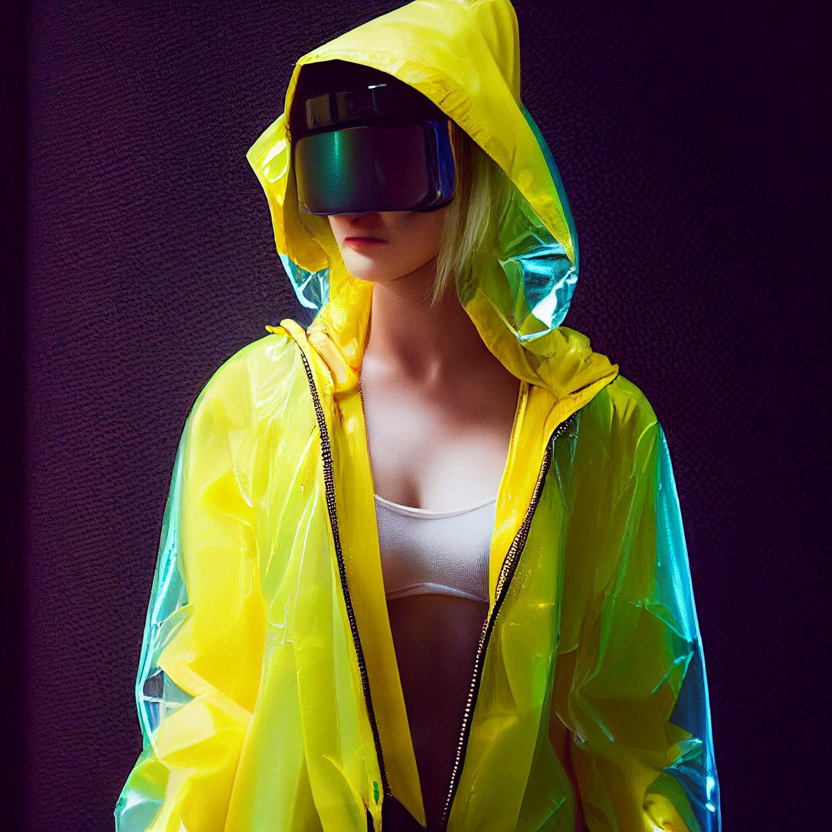 DraicoArt's tweet photo. These images came from trying derive "a cyberpunk girl wearing a transparent yellow plastic anorak with hot pink underwear" which it didn't really understand 😂 but the results are fab!
#AIart #aiartcommunity #testp #cyberpunk #midjourney #AIartists https://t.co/F6vPo19SNm