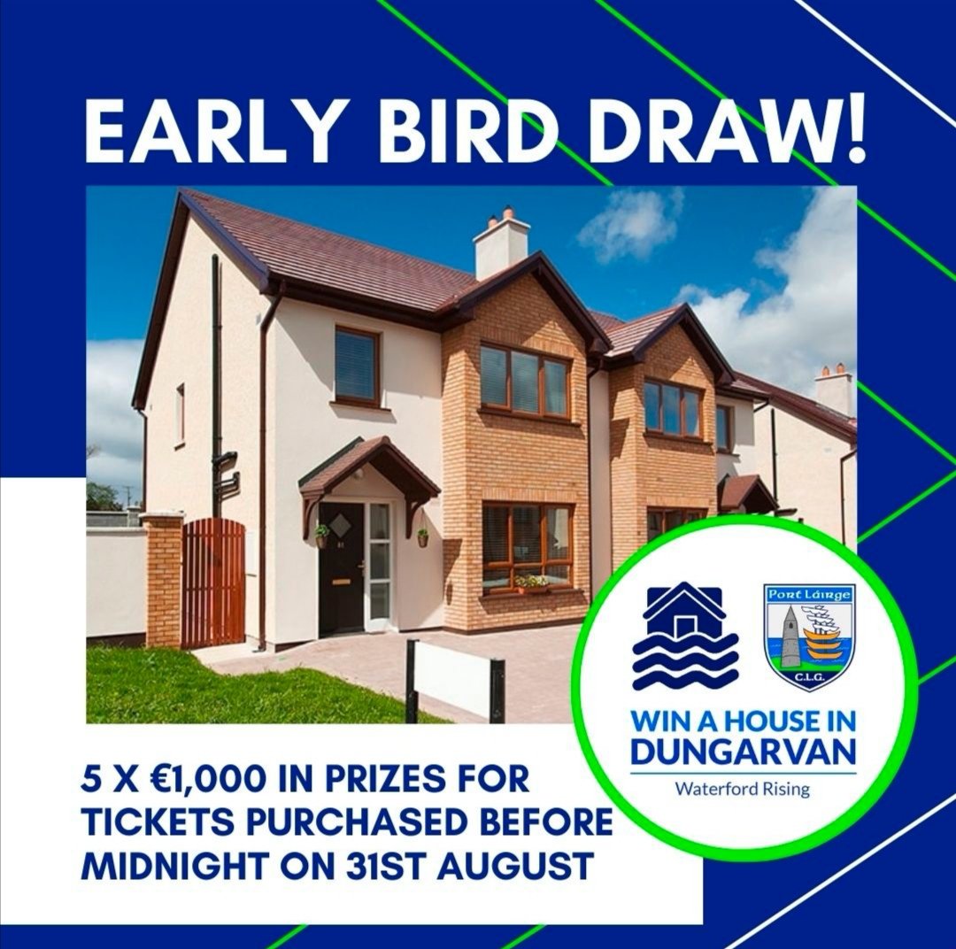 🔔FINAL REMINDER🔔

All tickets purchased before midnight tonight will be entered into a separate Early Bird Draw for the chance to win 5 x €1000 cash prizes 🤑💵

If you're not in you can't win!!!

Purchase your tickets below before midnight tonight⏳⬇️
winahouseindungarvan.com