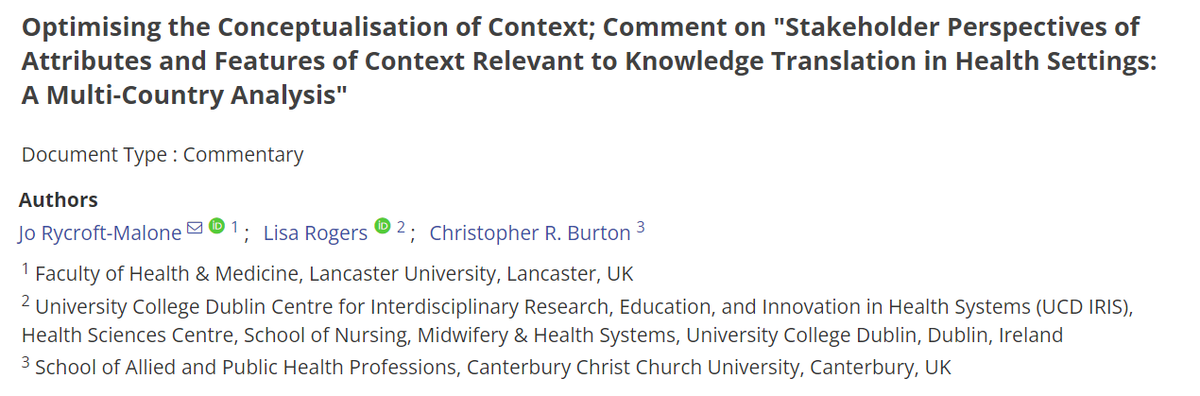 Lisa Rogers (@lisarogers93) on Twitter photo Great experience working with <a href="/jorycroftmalone/">Jo Rycroft-Malone</a> & @chrisburton5 on this commentary paper: ijhpm.com/article_4307.h…. In the paper we reinforce context as an interactive concept and advocate the need for more practical methods to assess context in practice <a href="/ucdsnmhs/">UCD School of Nursing, Midwifery & Health Systems</a> <a href="/UCDHealthSystem/">UCD IRIS</a> Great experience working with <a href="/jorycroftmalone/">Jo Rycroft-Malone</a> & @chrisburton5 on this commentary paper: ijhpm.com/article_4307.h…. In the paper we reinforce context as an interactive concept and advocate the need for more practical methods to assess context in practice <a href="/ucdsnmhs/">UCD School of Nursing, Midwifery & Health Systems</a> <a href="/UCDHealthSystem/">UCD IRIS</a>