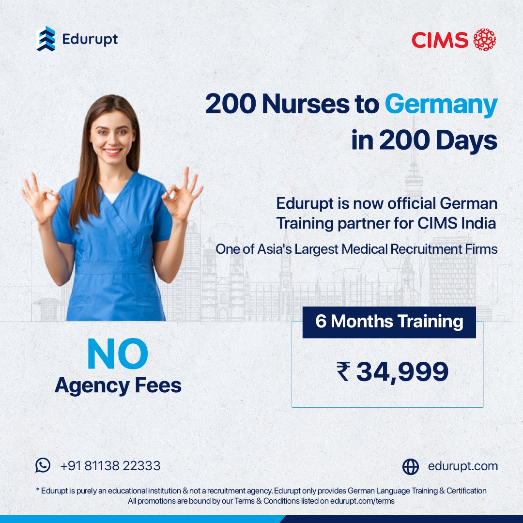 eduruptofficial's tweet photo. Edurupt is now the official German training partner for CIMS India, 
one of Asia's Largest Medical Recruitment Firms

#edurupt #edtech #education #germancourse #nursejobs #german #nursing #learngerman #learngermanonline #jobsingermany #recruitment #DHC #cohort #kochi #kerala https://t.co/Z6Jk32AJPH