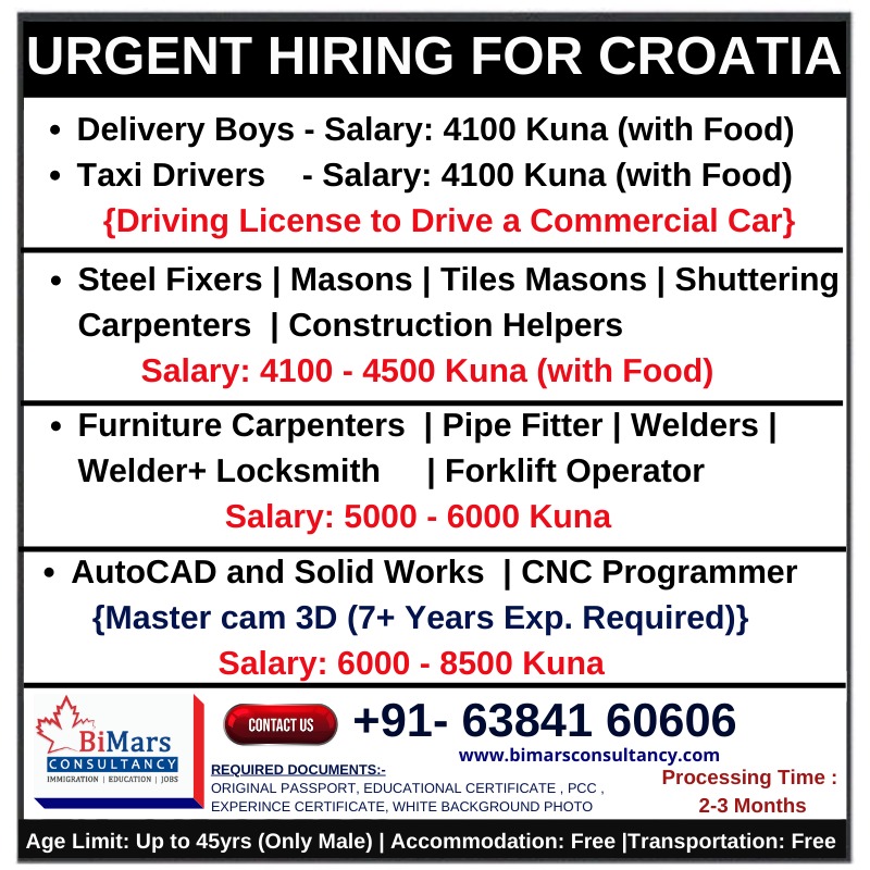 BiMarsIndia's tweet photo. 📢📢  #Croatia - Work Permit - 100% GUARANTEED VISA &amp; JOB

👉👉For  Details &amp;  Assessment #Whatsapp us @ https://t.co/U012Q1Ivvx  Or #Call us @ +91-6384160606 (Toll Free)

✓Nationality: Indian https://t.co/LNEVxRvASr