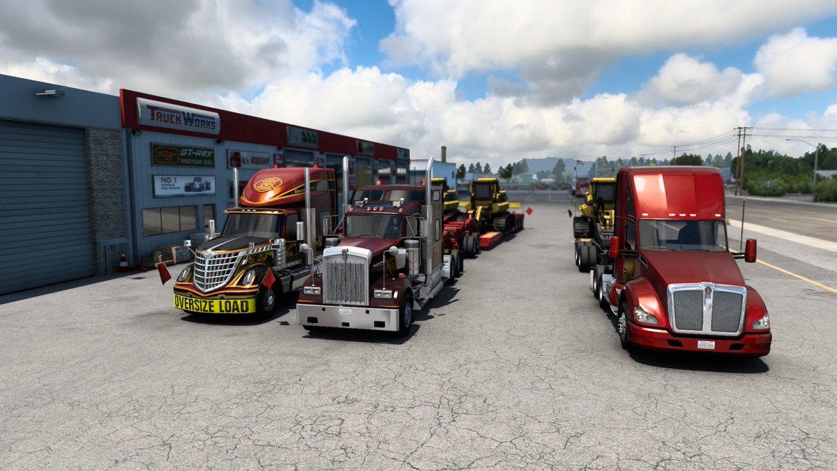 FamiliarForce's tweet photo. Last night 3 drivers braved the weather to get 3 Vital machines to The Dalles. What a journey it was. #AmericanTruckSimulator #HeavyHaulage #Twitch https://t.co/Zfy3hyNTJI