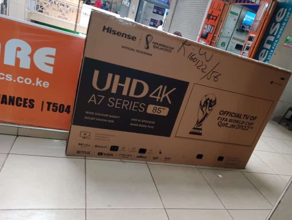 Fanyashoppingke's tweet photo. Hisense 85 Inch 4K UHD Frameless  TV With Bluetooth &amp; Dolby Vision(Model-85A7500)

Ksh 219,999
Call/Whatsapp 0728 486040
James Orengo
#RutoWillbeBarred
Karen Country Club
#MainaAndKingangi
#SouChe
Julie Soweto
Mombasa
Politics
Ricky Spence Supreme Court
NHIF
Malala
Southampton https://t.co/piAXGr0Vks