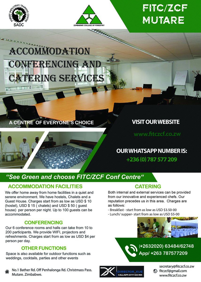 ZCFofficial's tweet photo. Contact us for Accommodation and Conferencing services in Mutare https://t.co/iiTYPzaCcd