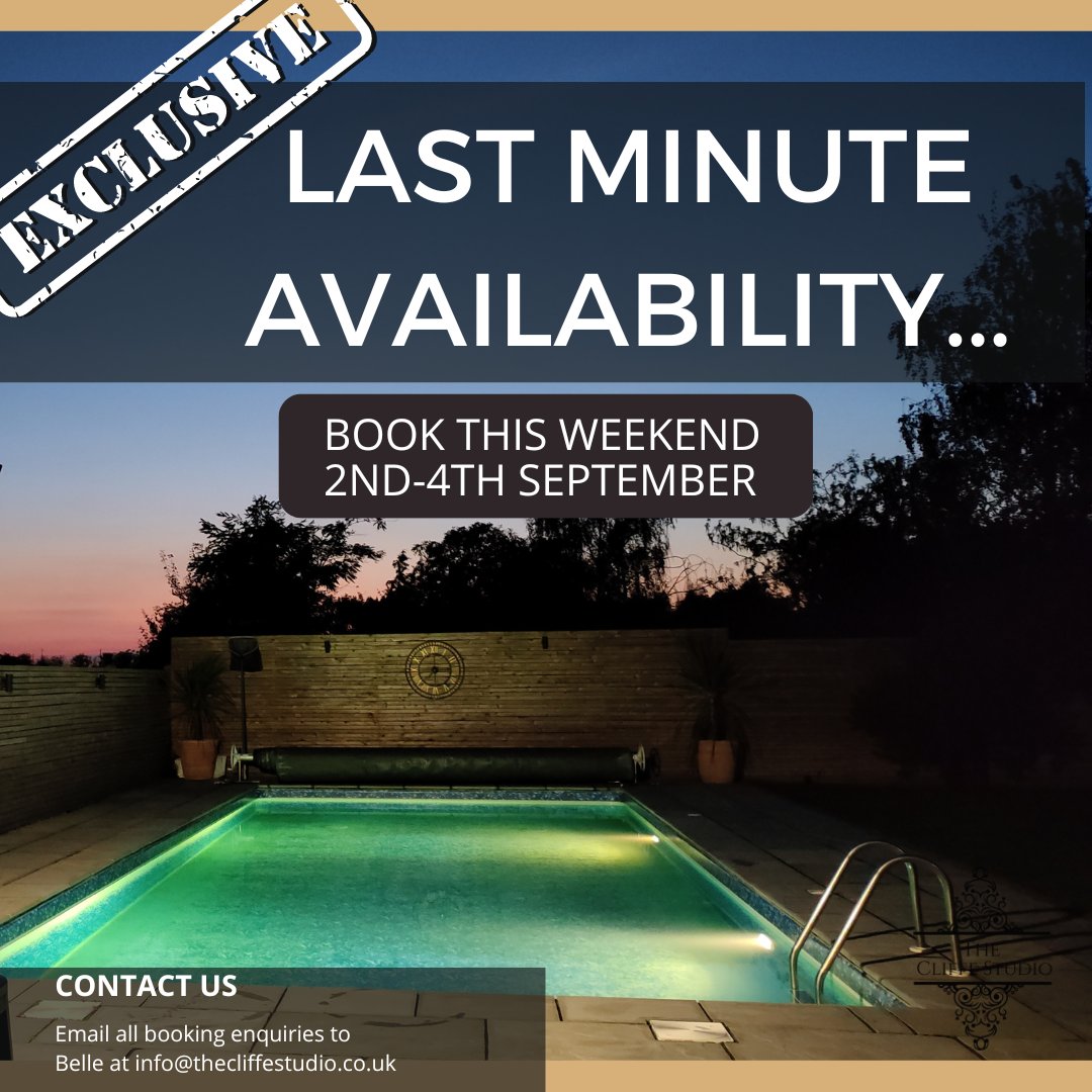 CliffeStudio's tweet photo. π₯Hot dates - exclusive availability this weekend - book NOW or miss outπ₯
Email Belle at info@thecliffestudio.co.uk
#TheCliffeStudio #booknow #lastminute #lastminutebreak #schoolholidays #summerstay #visitkent #availabledates #lastminuteavailability #stayhere #hottub #poolhol https://t.co/qHqSWBNISL