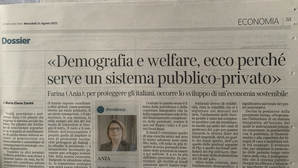 Jointlywelfare's tweet photo. #sanita #previdenza e #assistenza : i cambiamenti demografici impongo di ripensare il modello di #welfare , con partnership publico-private perché possa essere sostenibile. 💡 spunti interessanti della Presiente @aniaufficiale oggi sul @Corriere @mezanini #welfaresziendale https://t.co/pcuJfzmM0N