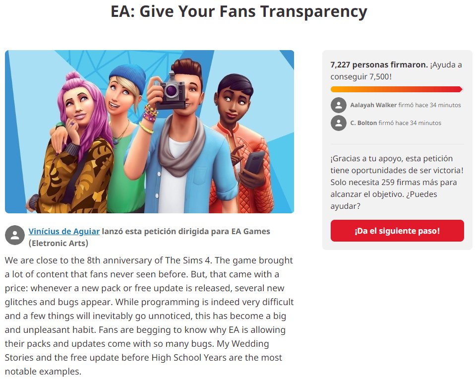 Pikehniax's tweet photo. ❗ATENCIÓN SIMMERS❗
Se están juntando firmas para QUE EA SEA TRANSPARENTE CON LO QUE HACE Y ARREGLE EL JUEGO DE UNA VEZ!!!
Firmen conmigo en este link e inviten a más simmers para que EA deje de jugar con nuestro dinero que tanto nos ha costado:
https://t.co/zcmjqs9dE6 https://t.co/6vIIQHLayk