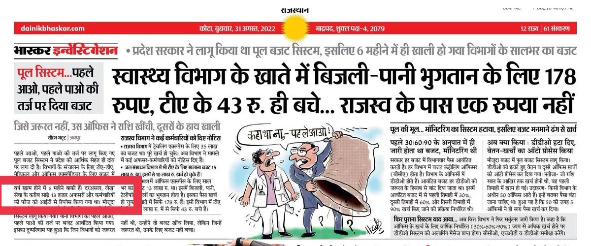 Kamleshkhatikkk's tweet photo. माननीय मुख्यमंत्री जी से निवेदन है की पूल बजट सिस्टम को बंद करके पूर्व की व्यवस्था को ही लागू किया जाए व लेखाकर्मियो को और शक्तियां दी जाए ताकि बजट का सदुपयोग हो सके! @ashokgehlot51 @RajCMO @DIPRRajasthan @1stIndiaNews @zeerajasthan_ @Raj_accounts https://t.co/OBB7K3ZpJn