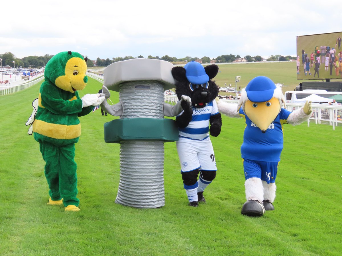 HaydontheWomble's tweet photo. Huge thanks to my good pal @HowietheHornet of @HorshamFC who finished 4th at @EpsomRacecourse #MascotRace a real veteran of mascot races. Helping us raise money &amp; awareness @Childrens_Trust 📷 @KirkPritchard1 Then helped Nuts &amp; Bolts over the finish line. https://t.co/heYkXBbEC1