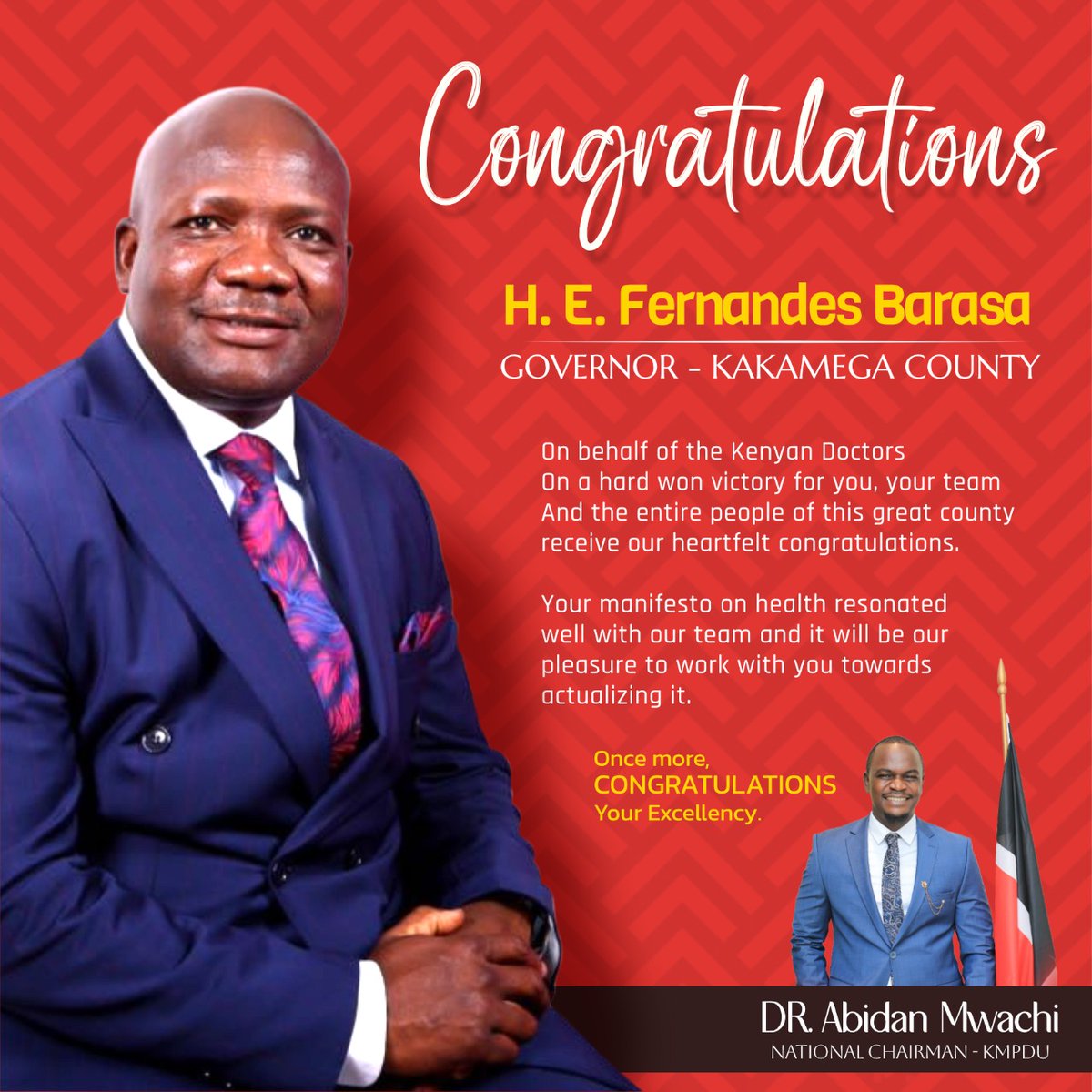 kmpdu's tweet photo. Congratulations to H.E @BarasaFernandes &amp; @A_S_Nassir for being elected as the Governors of Kakamega and Mombasa respectively. We wish you the very best as you serve the people. We reiterate our commitment to working together to strengthen the healthcare systems. https://t.co/ga0nu5mCSd