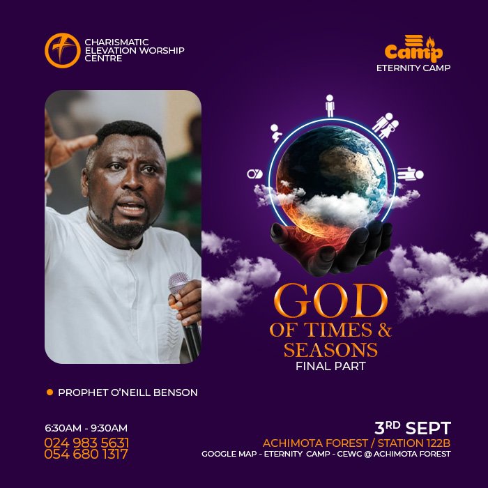 NeillBenson's tweet photo. It will be a glorious time in the presence of God this Saturday as we complete the series on God of Times and Seasons. 
He who makes His journey from the end to the beginning and has seen your end and your days before making you will show up *@ ACHIMOTA FOREST PRAYER ENCLAVE. https://t.co/mKgEqRBn47