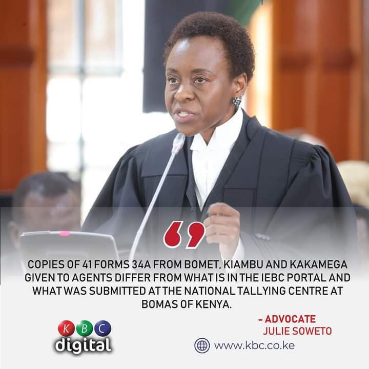 MoseKimzTHE1's tweet photo. Julie Soweto: Copies of 41 forms 34A from Bomet, Kiambu and Kakamega given to agents differ from what is in the IEBC portal and what was submitted at the National Tallying Centre at Bomas of Kenya. https://t.co/b06Ilseg3K