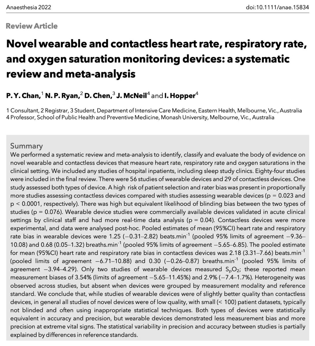 Anaes_Journal's tweet photo. 🔐Novel wearable and contactless heart rate, respiratory rate, and oxygen saturation monitoring devices: a systematic review and meta-analysis.

This great new paper from @PeterYChan is now #FreeForAWeek!

🔗https://t.co/TxJdOAsVqi https://t.co/tWaJa0A9sa