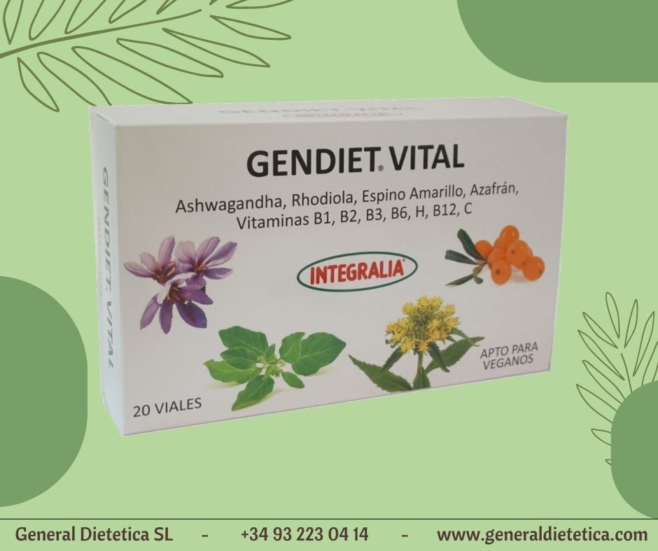 generaldietetic's tweet photo. Buenos días! Ayer presentamos el nuevo producto Gendiet Vital. Elaborado con Ashwagandha, Rhodiola, Espino amarillo, Azafrán y Vitaminas C, B1, B2, B3, B6, B12 y H (biotina). Unos viales de consumo diario que te aportarán equilibrio. https://t.co/PNpFMboZ2G