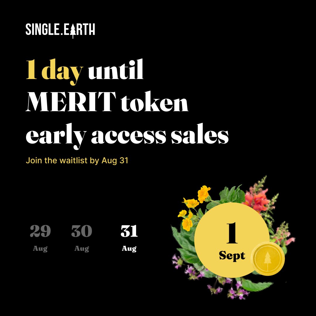 SingleEarth1's tweet photo. 1 day until MERIT tokens are available. Are you on the waitlist? 🤔

Join at https://t.co/Uquxg48H4k

#SingleEarth #MERITtoken #ClimateChange #TechForGood https://t.co/8ZAc31cTtJ